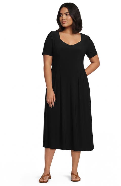 Plus Size Silky Knit Sweetheart Midi Dress