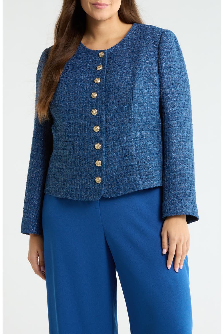 Collarless Bouclé Jacket, Main, color, RIVERSIDE BLUE