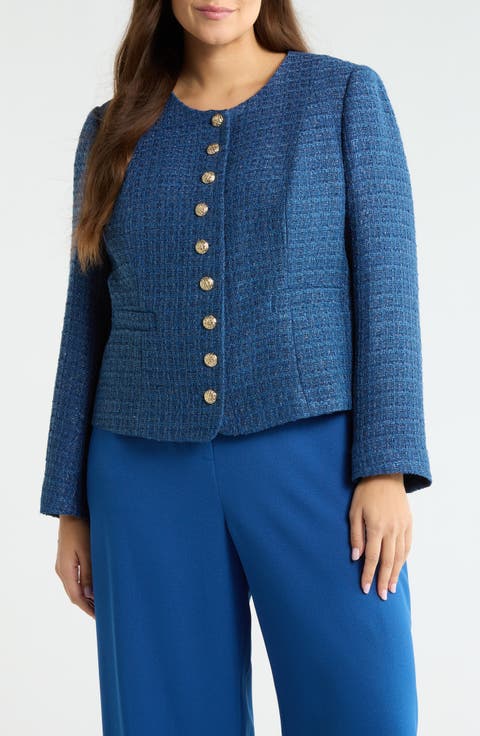 Collarless Bouclé Jacket (Plus)