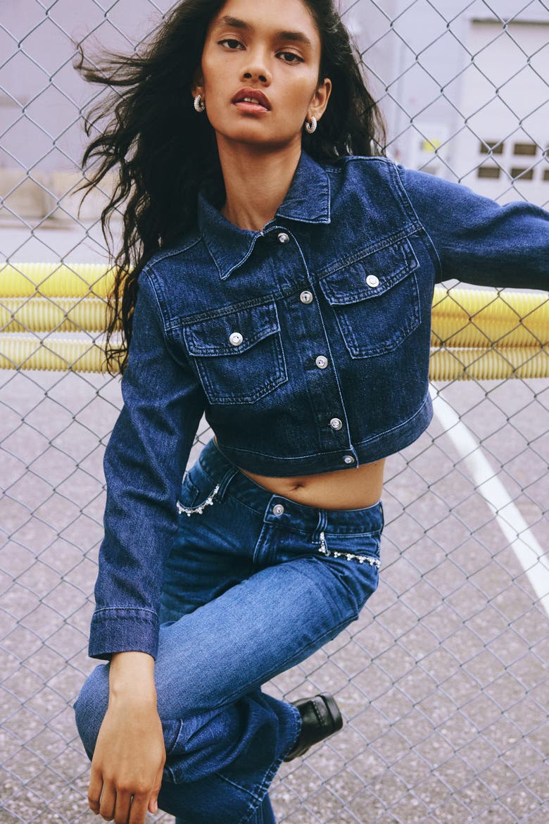 Cropped Denim Jacket, Alternate, color, Dark denim blue