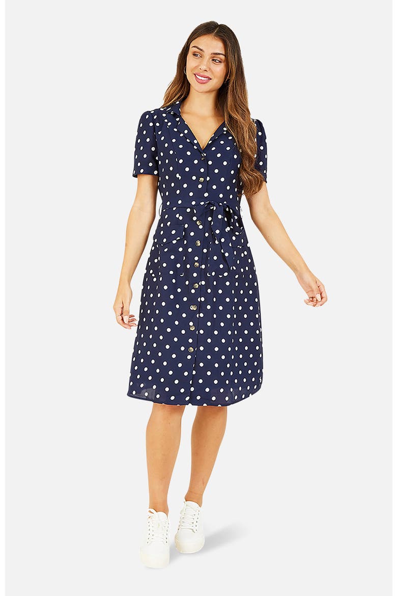 Retro Shirt Polka Dot Dress, Main, color, Navy