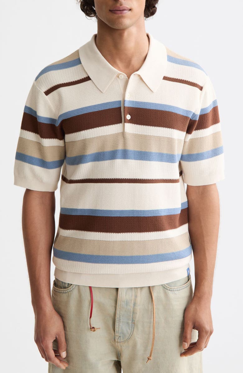Scotch & Soda Stripe Textured Cotton Knit Polo, Main, color, Plaza Taupe Stripe
