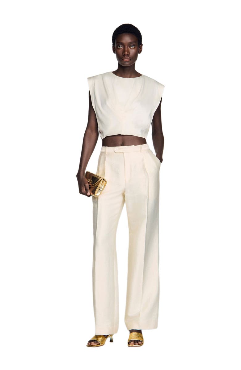 SANDRO Pleated satin crop top, Alternate, color, Ecru