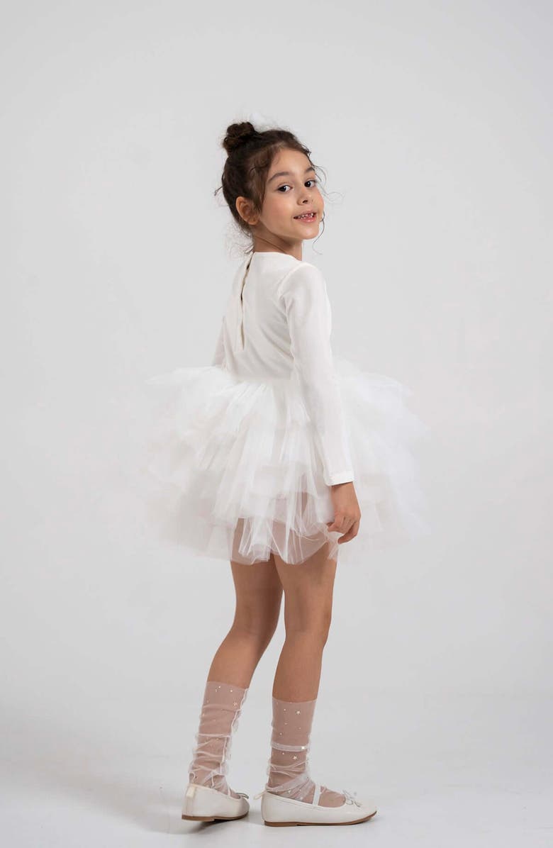 Mini Celebrities Jolie Long Sleeve Velvet Tutu Dress, Alternate, color, White Lily
