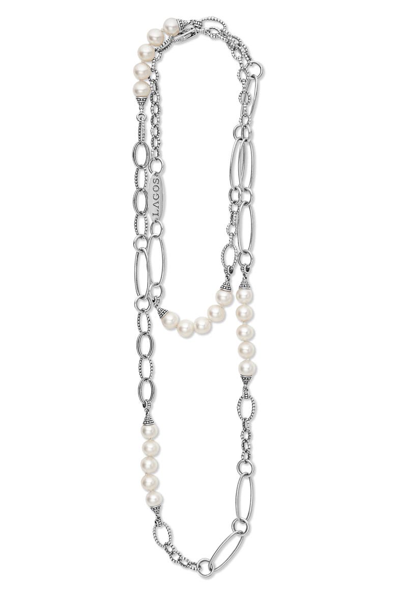 Luna Freshwater Pearl Station Necklace, Alternate, color, SILVER