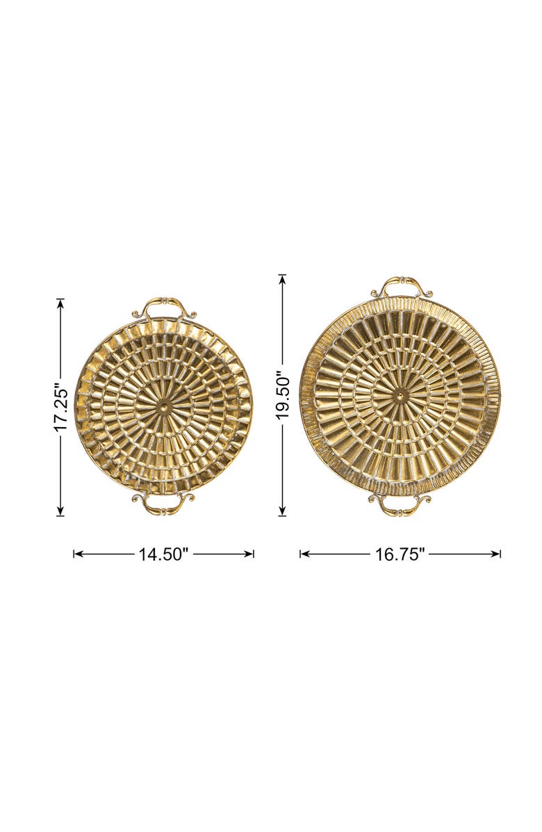 Glitzhome Set of 2 Round Metal Gold Embossed Decorative Tray with Handles, Alternate, color, Gold