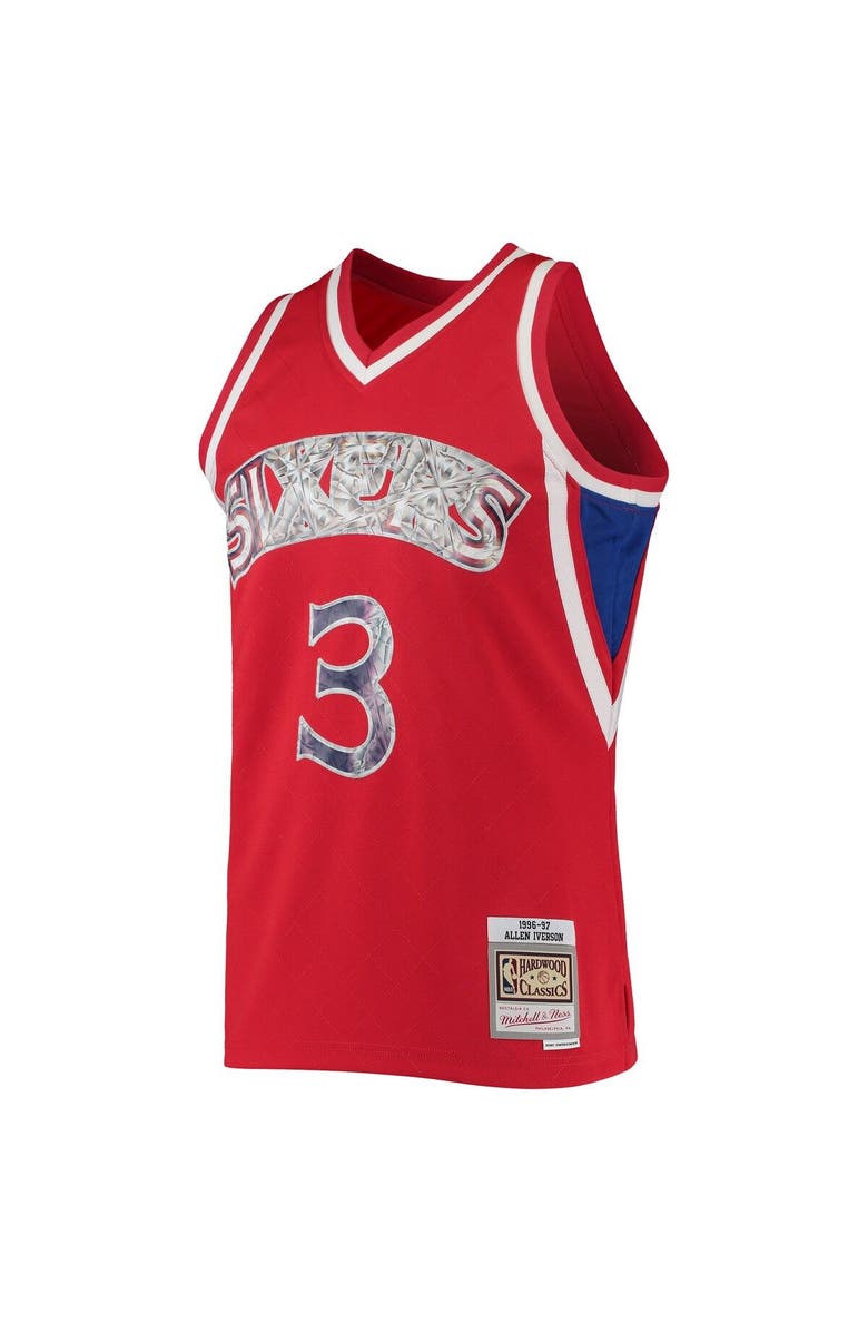 Mitchell & Ness Men's Mitchell & Ness Allen Iverson Red Philadelphia 76ers 1996/97 Hardwood Classics NBA 75th Anniversary Diamond Swingman Jersey, Alternate, color, Red