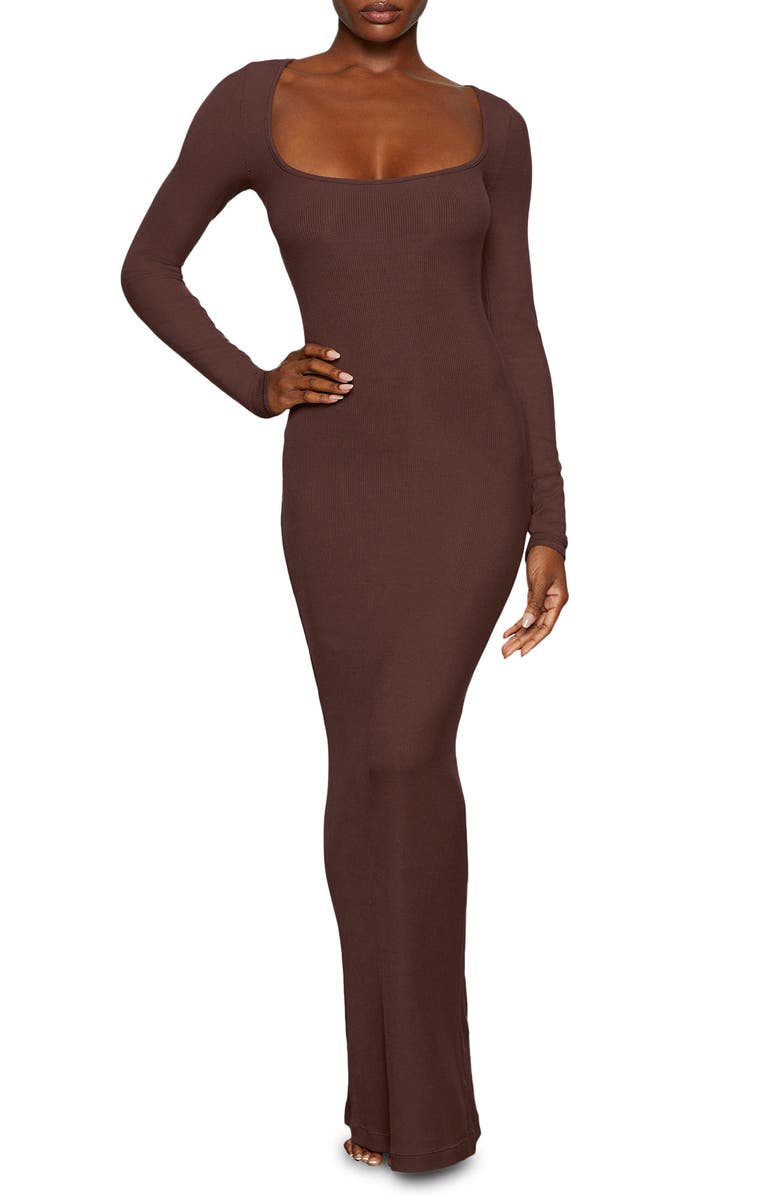 SKIMS Soft Lounge Long Sleeve Dress, Main, color, Cocoa
