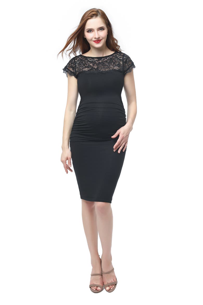 Morgran Lace Trim Body-Con Maternity Dress, Alternate, color, BLACK