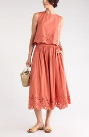 Nordstrom Schiffly Cotton Eyelet Midi Skirt