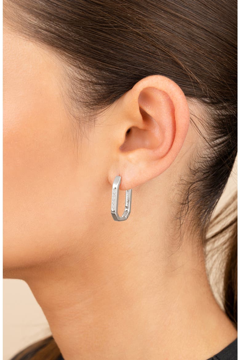 Aria Geometric CZ Hoop Earrings, Alternate, color, SILVER