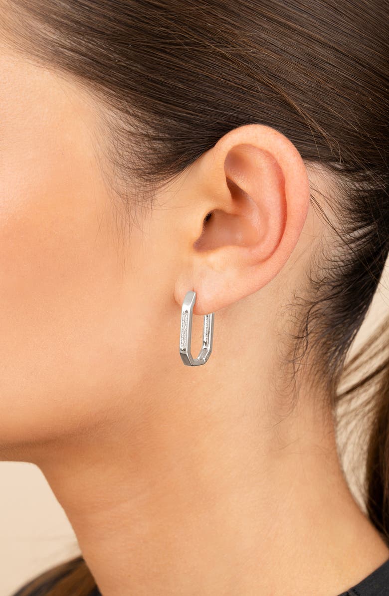 Sterling Forever Aria Geometric CZ Hoop Earrings, Alternate, color, 