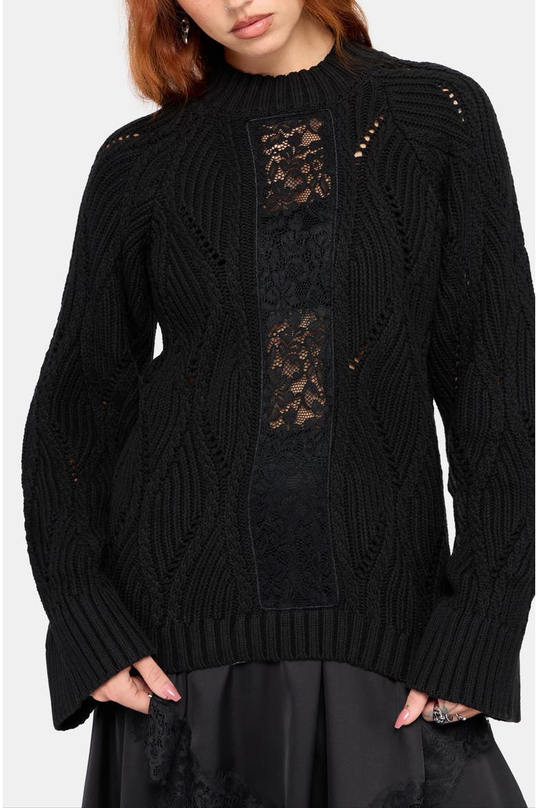 Melrose Lace Cable Knit Sweater, Main, color, Black
