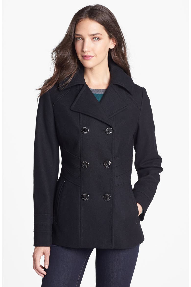 Paneled Waist Peacoat, Main, color, BLACK