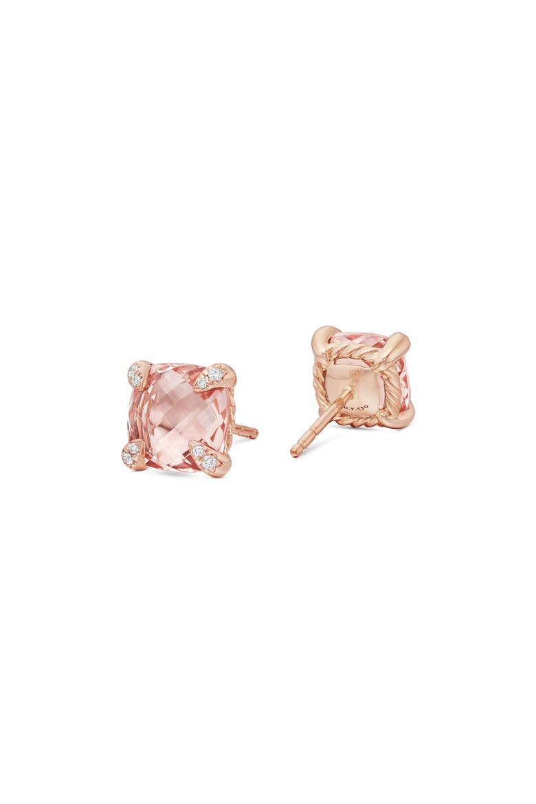 Châtelaine® Morganite 18k Rose Gold Stud Earrings with Diamonds, Alternate, color, ROSE GOLD/ DIAMOND/ MORGANITE