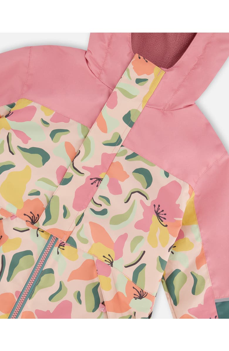 Deux par Deux Little Girl's Two-Piece Mid-Season Outerwear Set Sage, Pink, And Flowers On Beige, Alternate, color, 