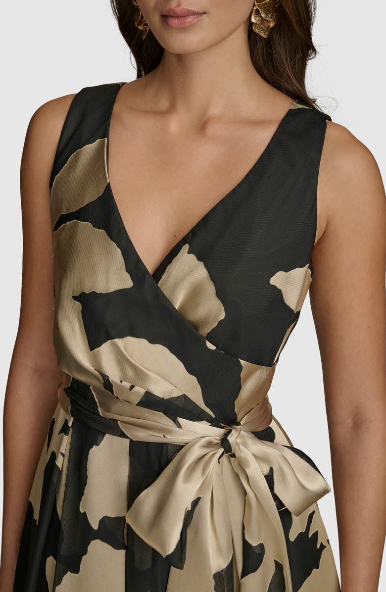 Donna Karan New York Faux Wrap Ballgown, Alternate, color, Black/ Tan