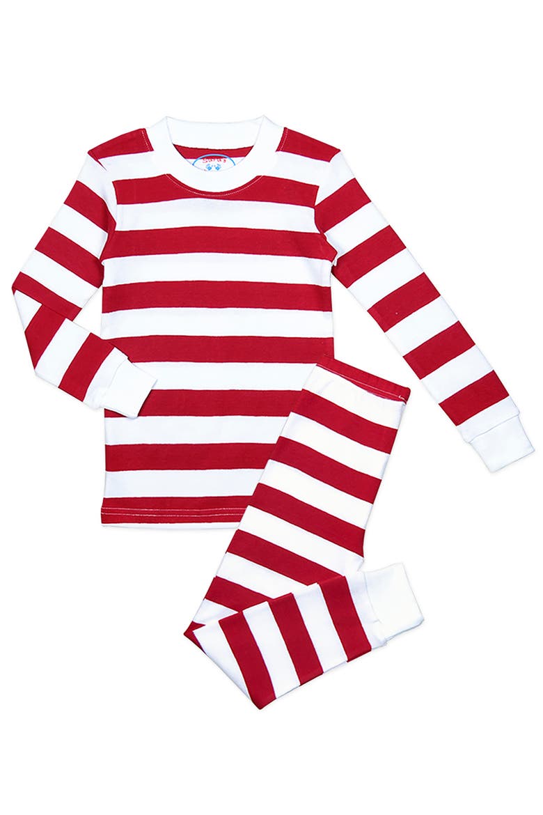 Organic Cotton Long John PJ 2-Piece Set, Main, color, Red White Wide Stripe