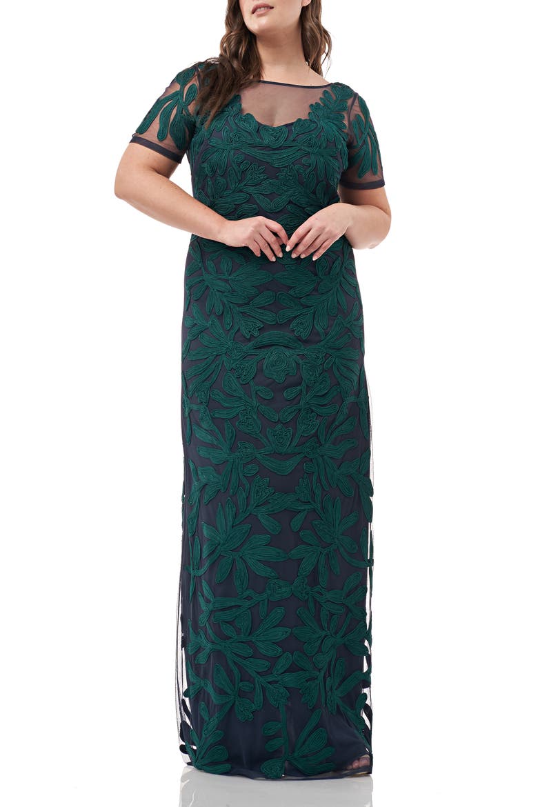Illusion Soutache Column Gown, Main, color, JADE NAVY