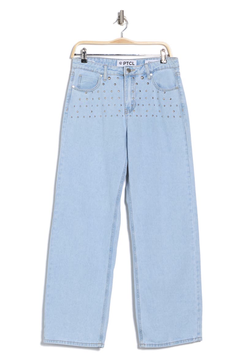 Studded High Waist Straight Leg Jeans, Alternate, color, LIGHT WASH