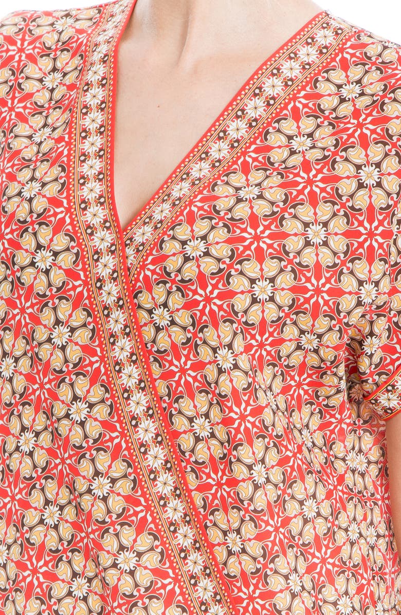 MAX STUDIO Patterned Surplice Crepe Blouse, Alternate, color, Fire Medallion Ribbon