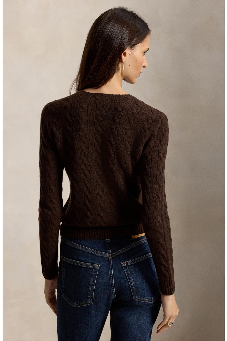 Crewneck Cable Wool & Cashmere Sweater, Alternate, color, BROWN