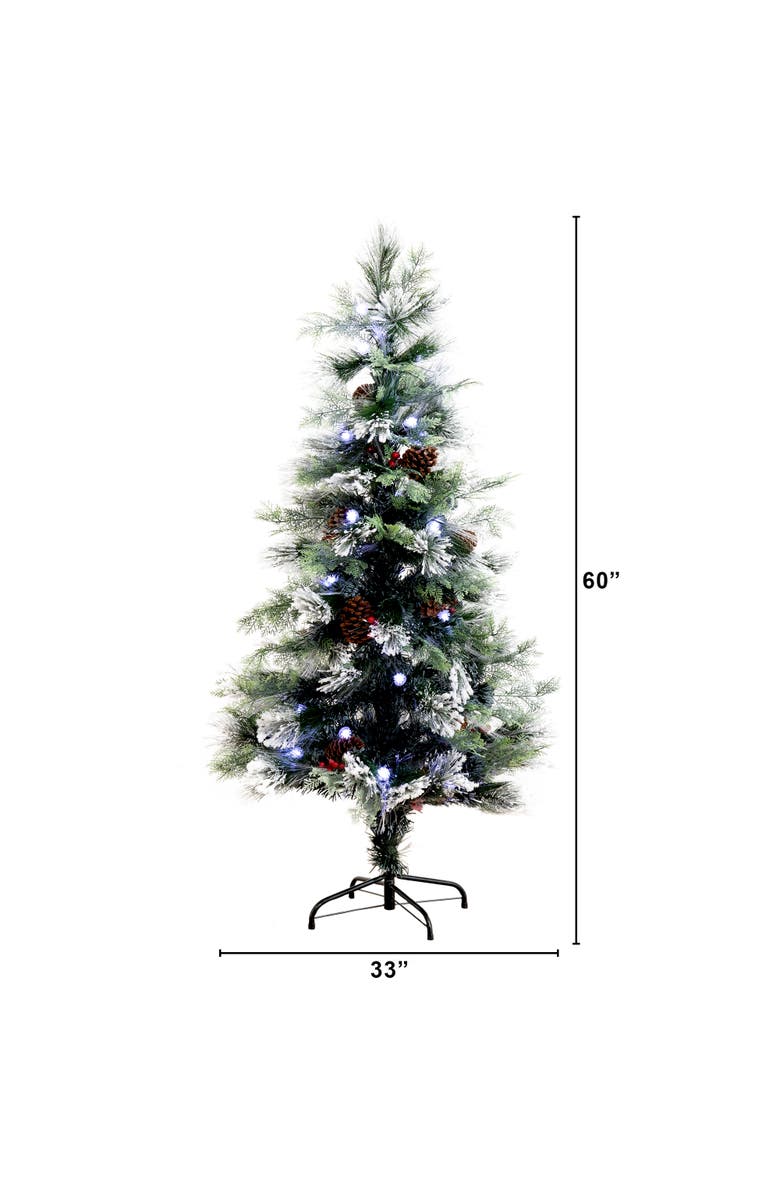 NEARLY NATURAL 5-ft Flocked Pre-Lit Fiber Optic Artificial Pinecone and Berries Christmas Tree with 48 White LED Lights, Alternate, color, Green