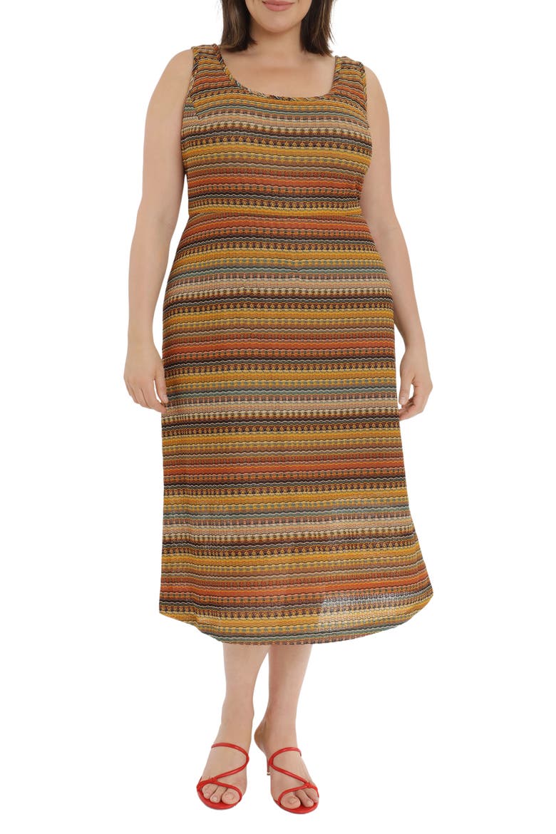 Crochet Sleeveless Midi Dress, Main, color, ORANGE/ GREEN/ TAN