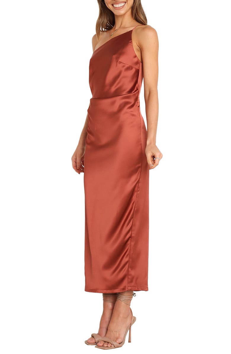 Petal & Pup Luella One-Shoulder Satin Slipdress, Alternate, color, Rust
