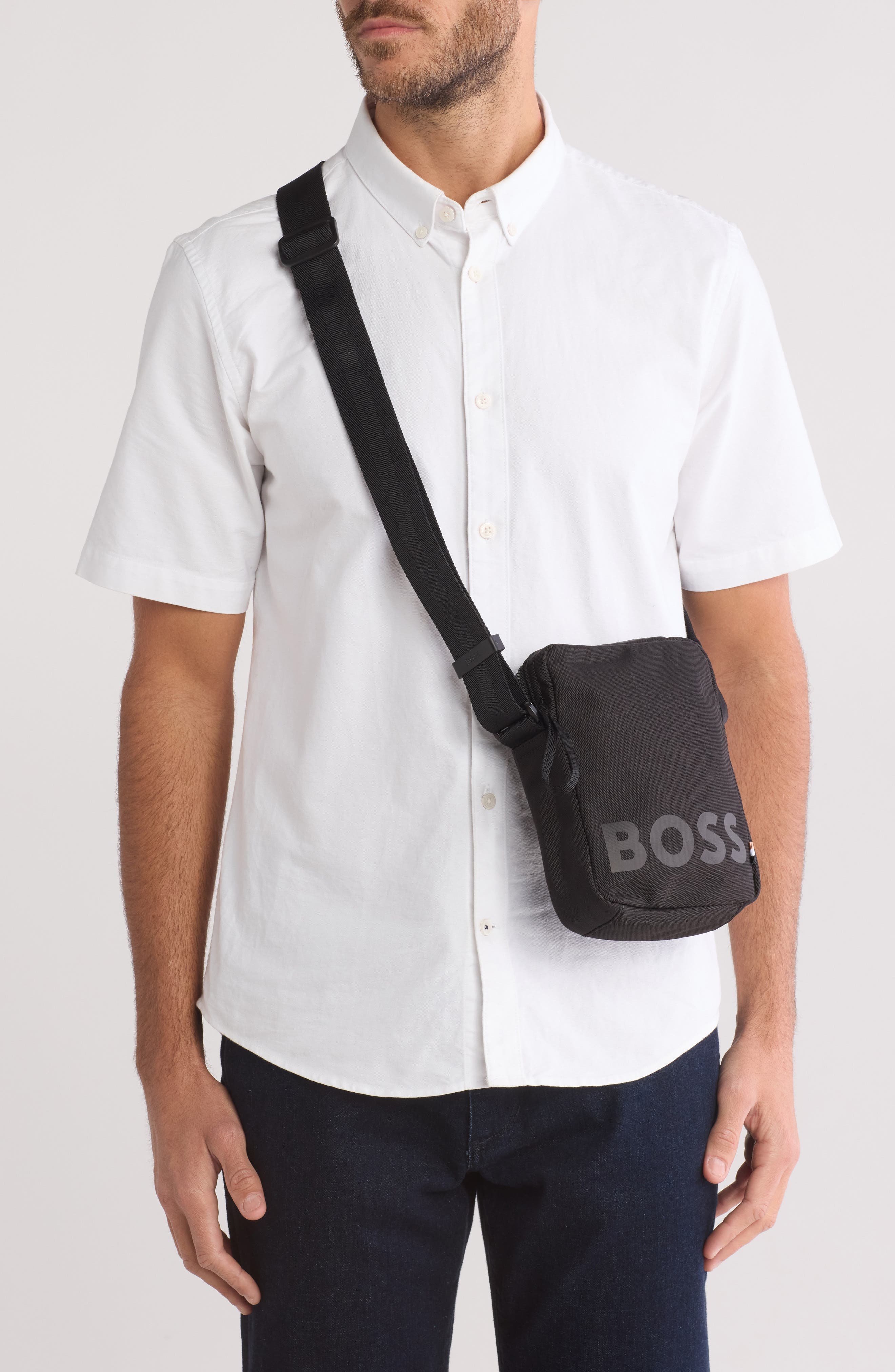 BOSS Pixel Logo Crossbody Bag, Alternate, color, Black