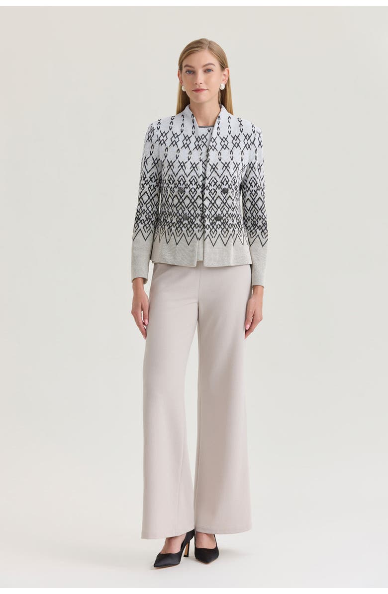 Ming Wang Tailored Diamond Jacquard Knit Jacket, Alternate, color, Limestone/Black/White