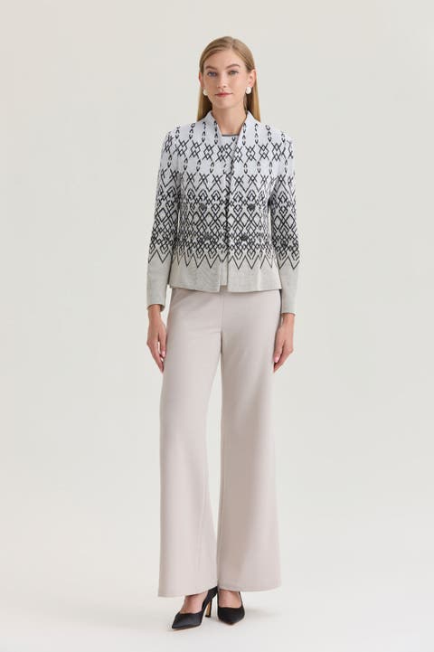 Ming Wang Tailored Diamond Jacquard Knit Jacket