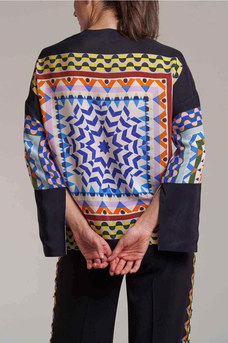 Printed Silk Tunic, Alternate, color, Black / Multicolour