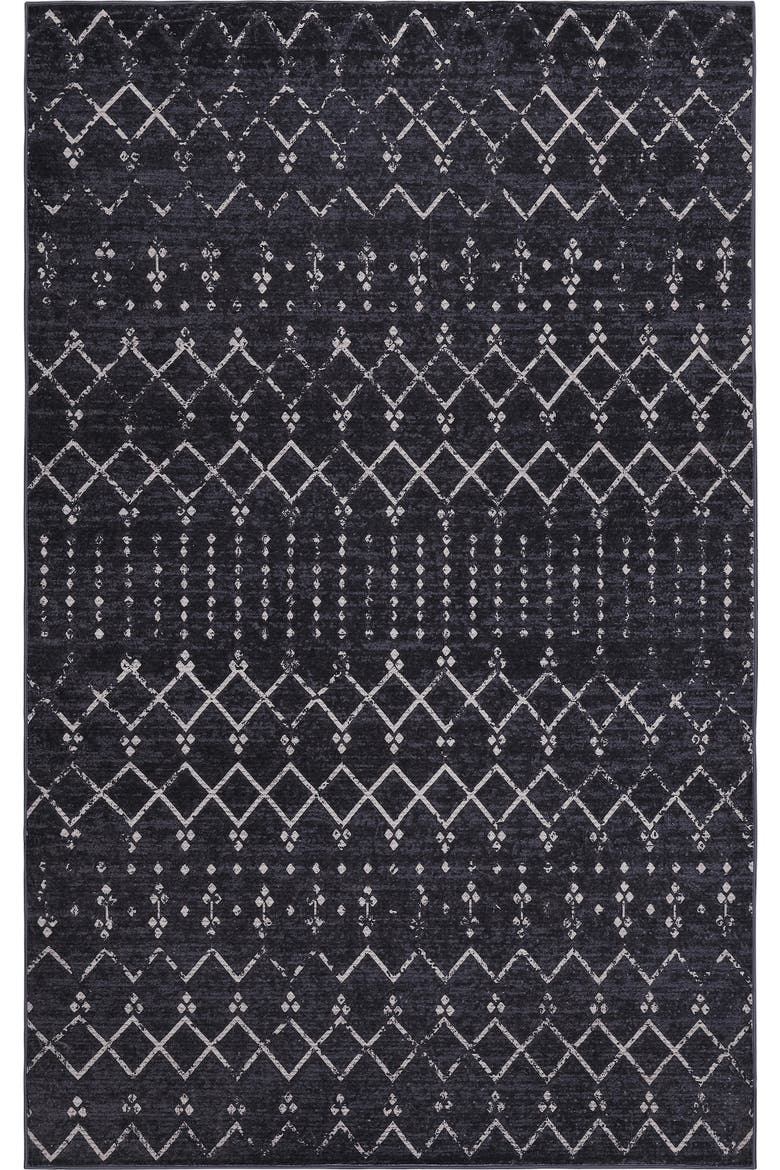 Leila Moroccan Diamond Trellis Non-Slip Machine-Washable Area Rug, Alternate, color, Dark Gray/Ivory