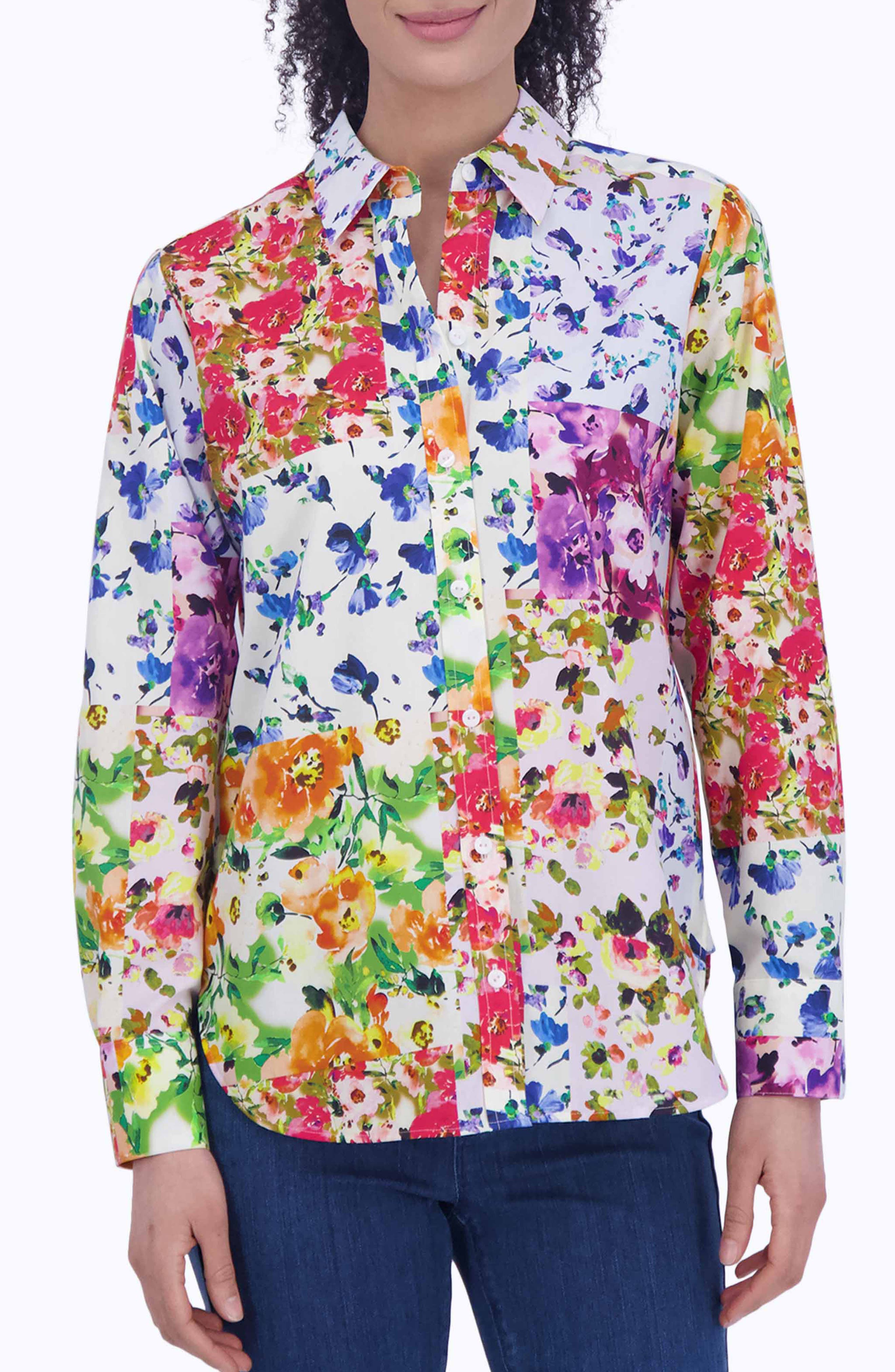 Foxcroft Meghan Floral Non-Iron Cotton Button-Up Shirt