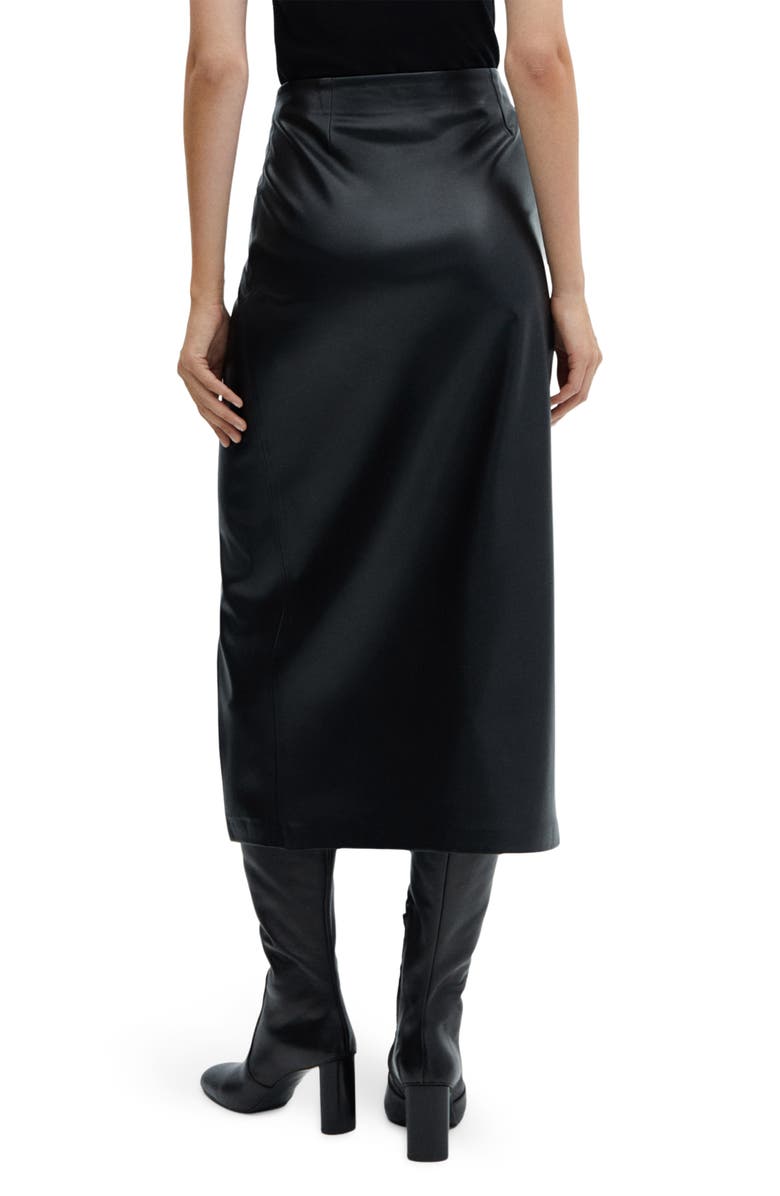 MANGO Draped Faux Leather Wrap Midi Skirt, Alternate, color, 