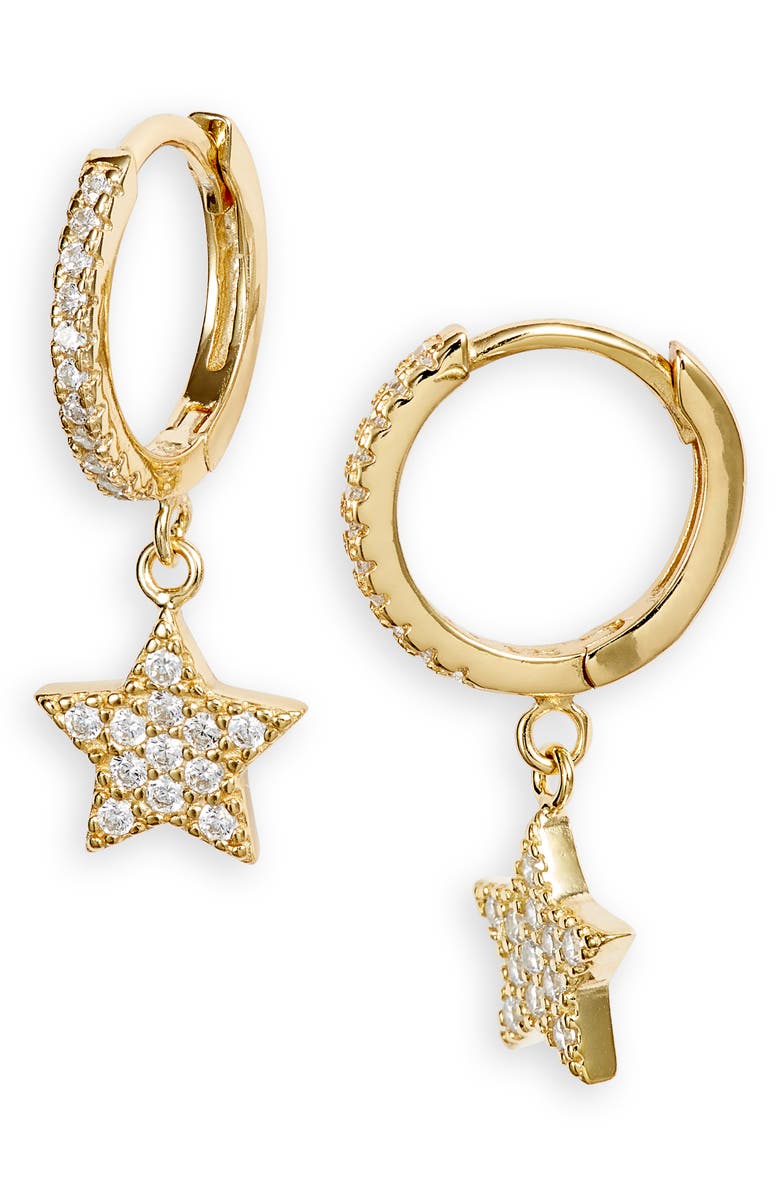 Adina's Jewels Pavé Star Huggie Hoop Earrings, Main, color,