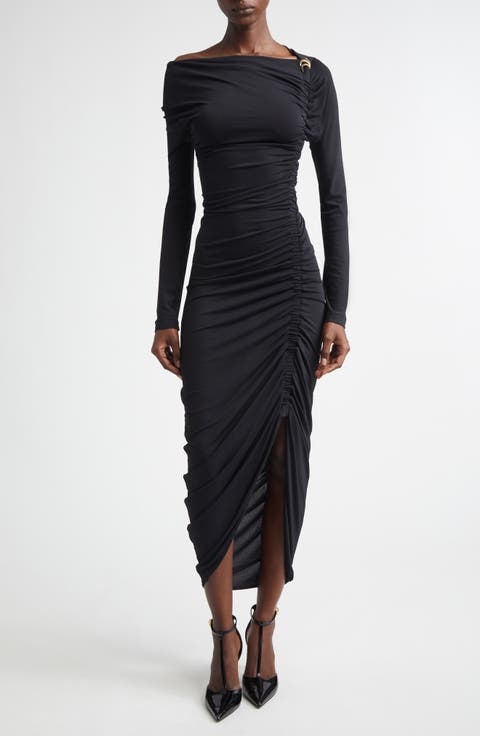 Ruched Long Sleeve Jersey Evening Dress