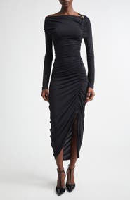 FERRAGAMO Ruched Long Sleeve Jersey Evening Dress