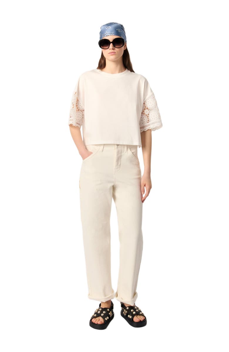 maje T-shirt with crochet sleeves, Main, color,