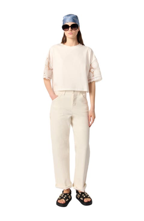 T-shirt with crochet sleeves