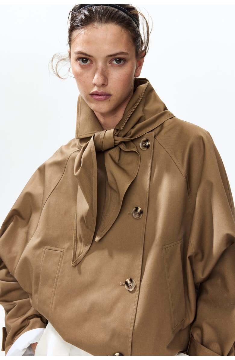 H&M Short trench coat with scarf, Main, color, Dark Beige