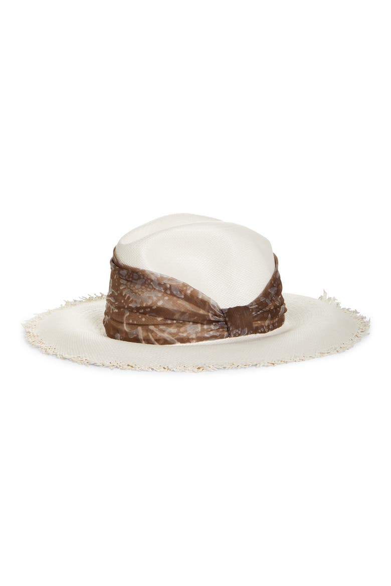 Straw Fedora with Silk Band, Main, color, WHITE