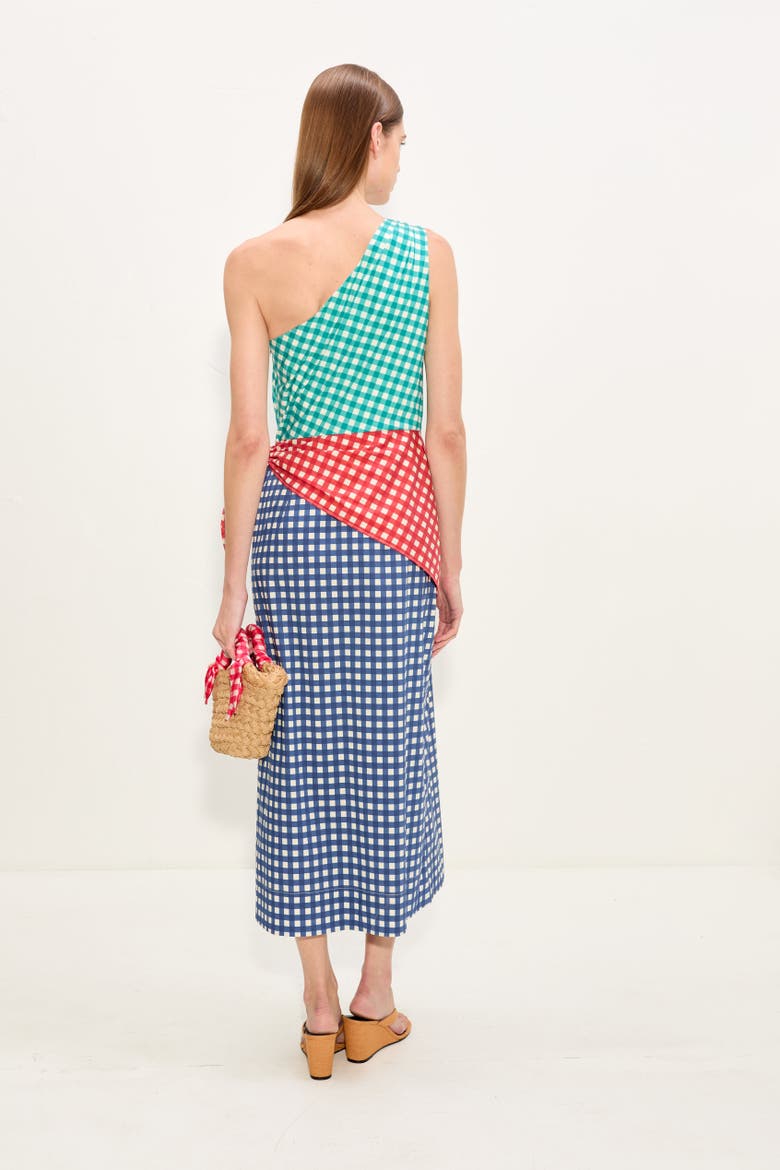 Belem Poplin Midi Dress, Alternate, color, Teal Gingham Multi