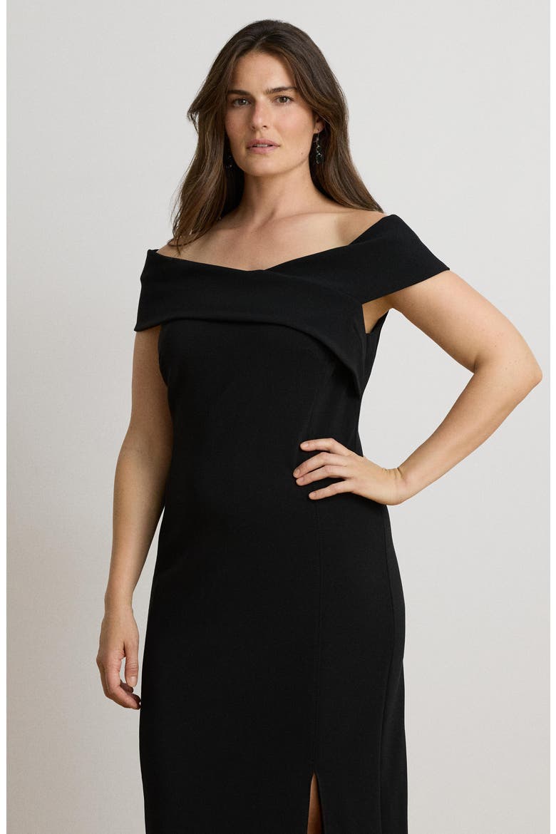 Off the Shoulder Faille Gown, Alternate, color, BLACK