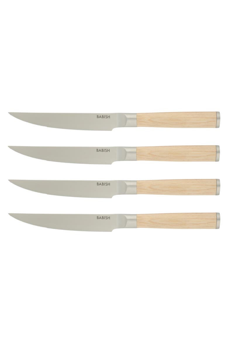 4-Piece German Stainless Steel Steak Knife Set with Pakka Wood Handles, Alternate, color, Natural