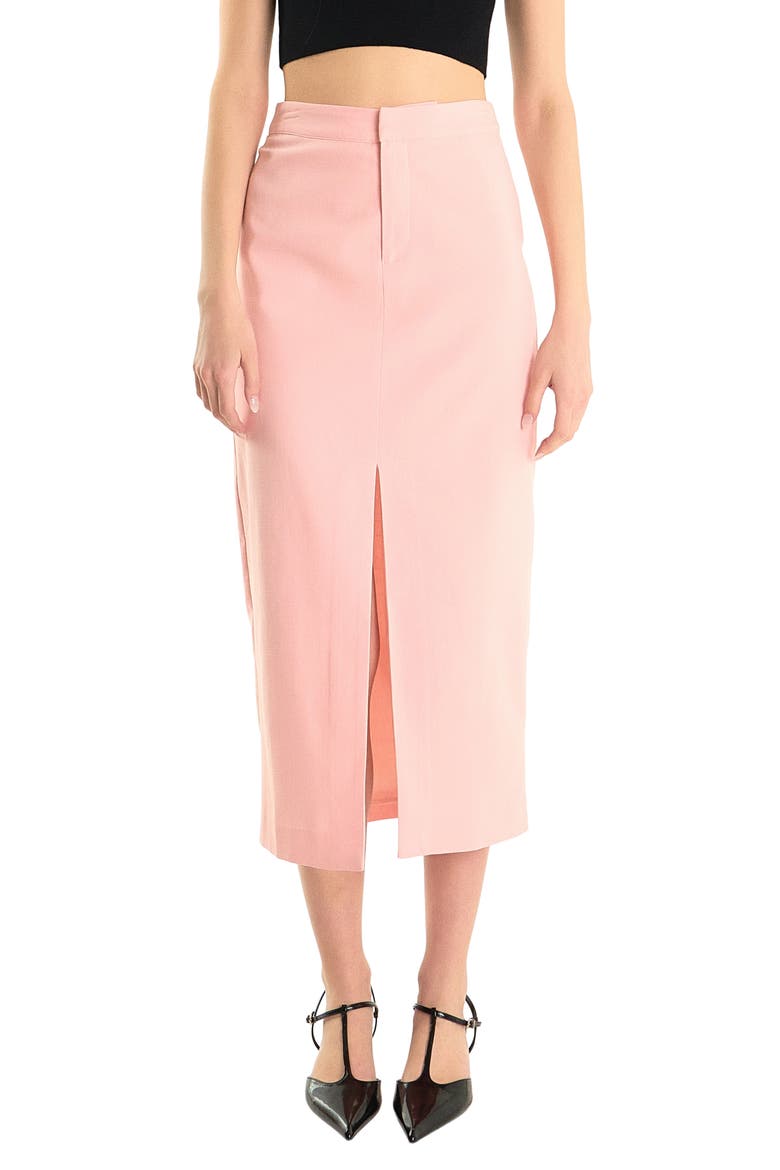 Front Slit Linen Blend Midi Skirt, Main, color, PINK