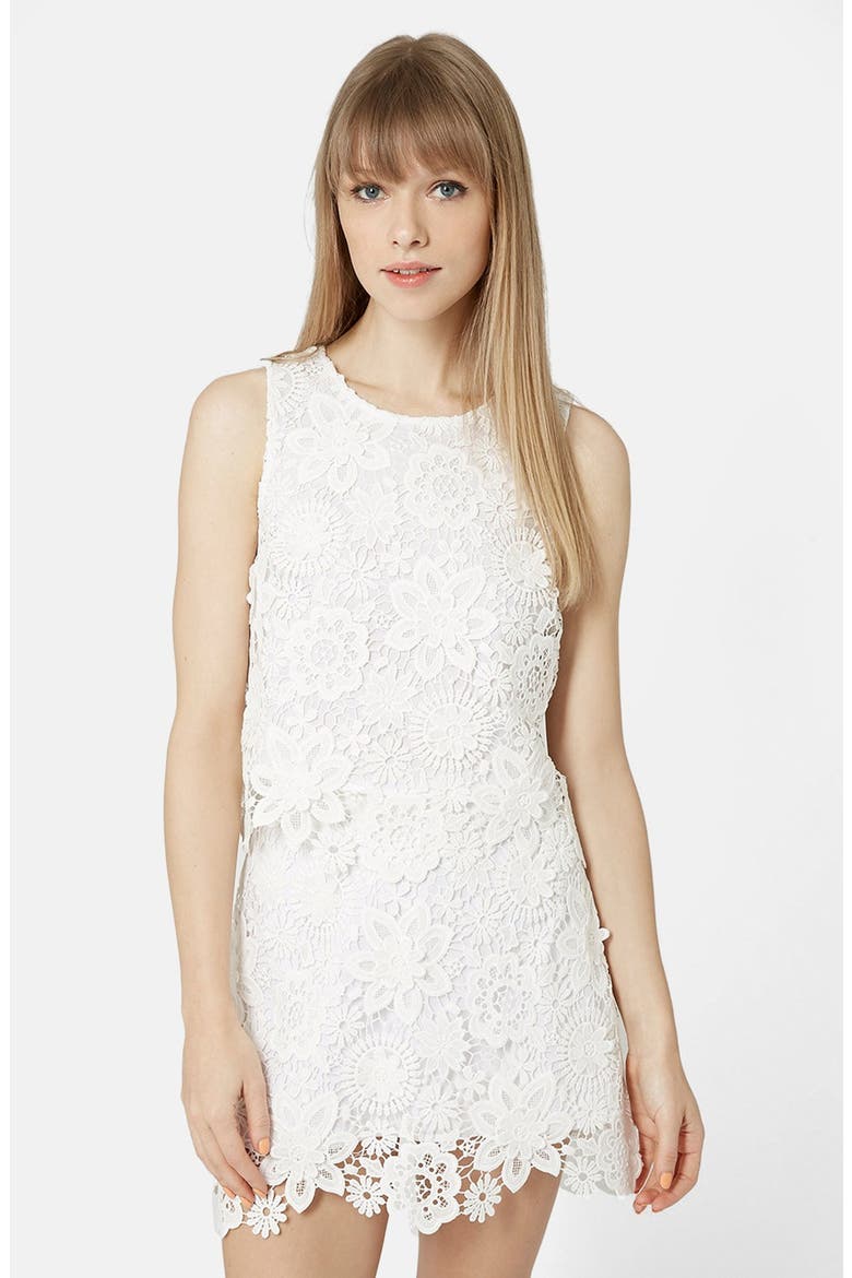 Crochet Lace Shell Top, Main, color, WHITE