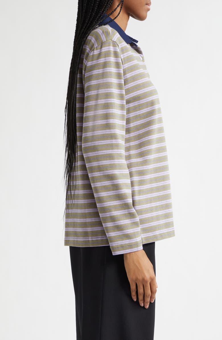 Hommegirls x Fruit of the Loom Stripe Long Sleeve Cotton Polo, Alternate, color, Lilac Stripe