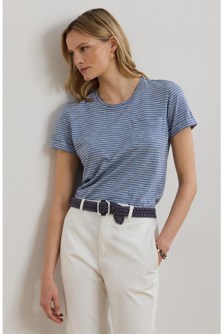 Stripe Slub Cotton Pocket T-Shirt, Alternate, color, CAPRI BLUE HEATHER/ WHITE